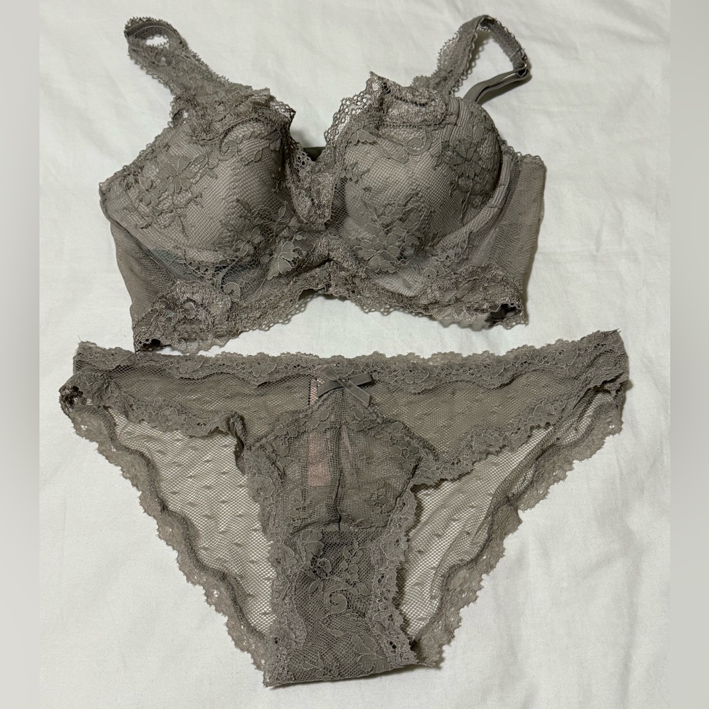 Elegant Lace Bra And Panty Set - Gray